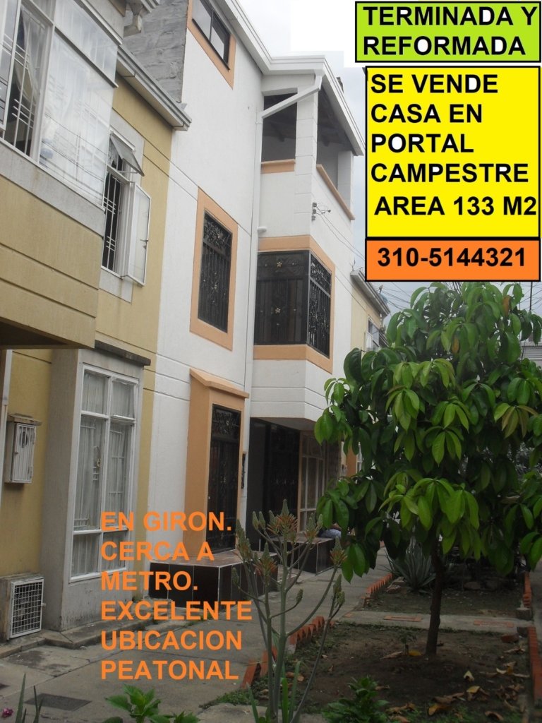 CASA EN PORTAL DEL CAMPESTRE NORTE IV EN GIRON