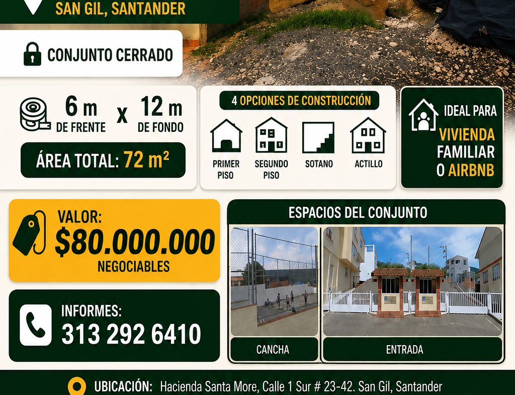 Lote en Venta en Hacienda Santa More, San Gil