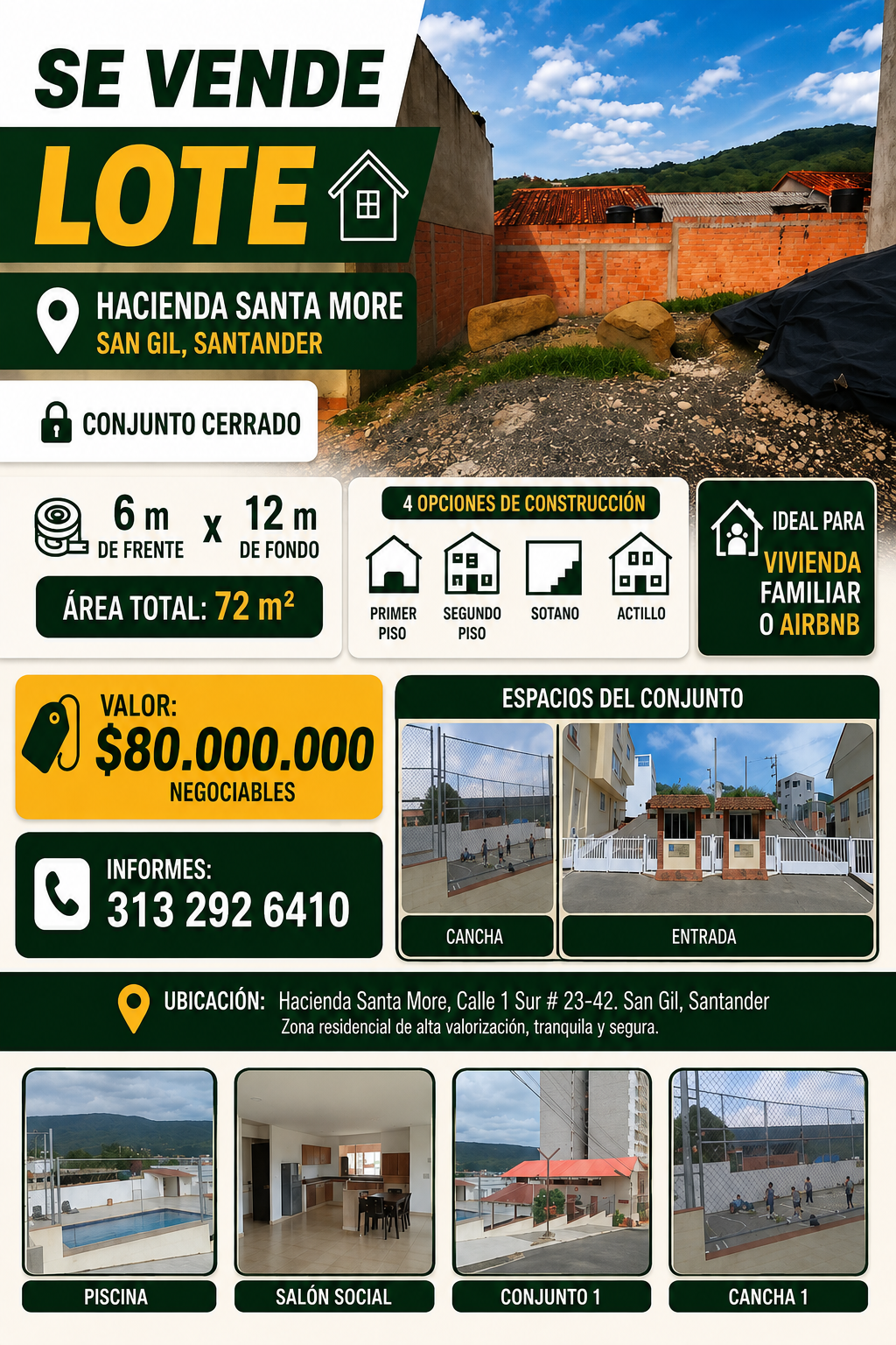 moresangil Lote en Venta en Hacienda Santa More, San Gil