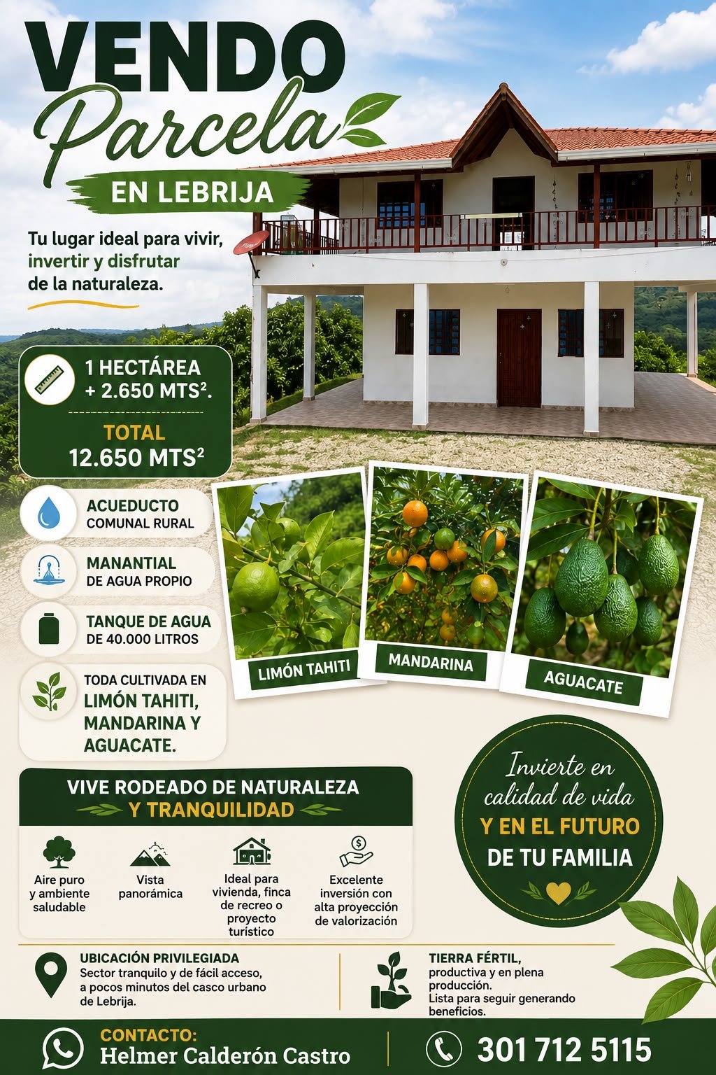 314202-454753-1105891199012559 Parcela en venta en lebrija, Santander de 12.650 m² con cultivos y agua propia