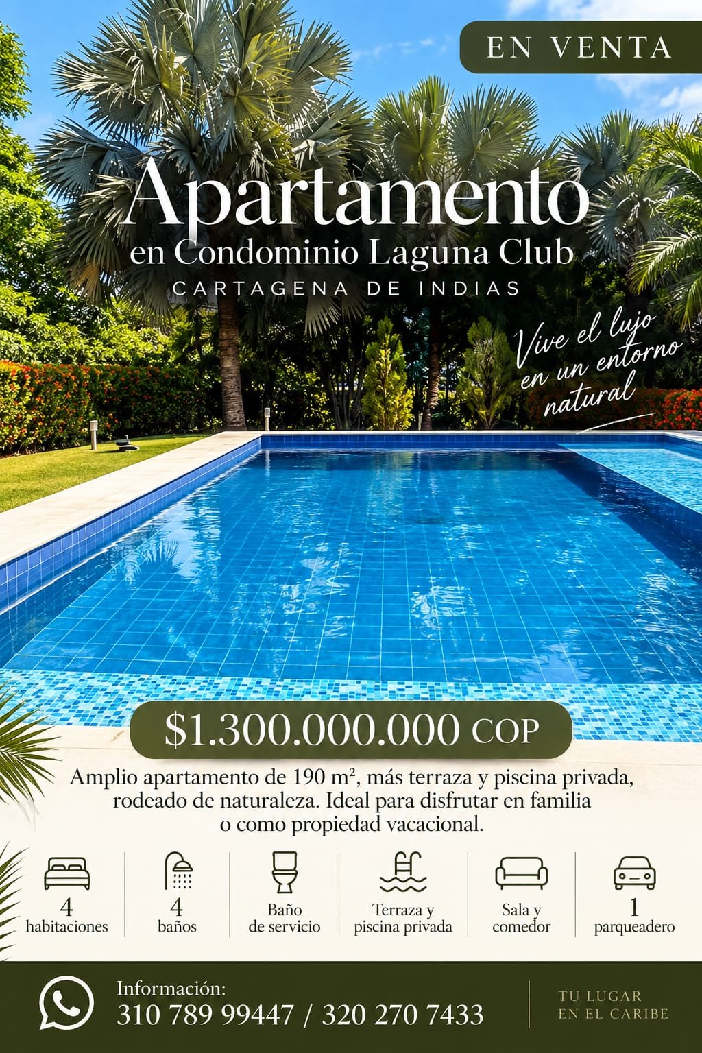 314202-454753-28607060935647181 Apartamento en venta en Laguna Club Cartagena de Indias, piscina privada y venta a puerta cerrada