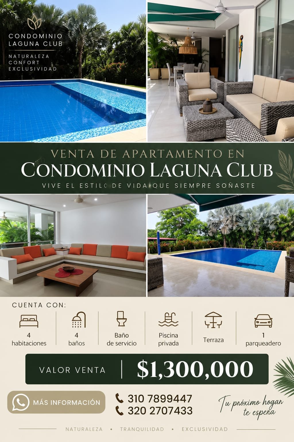 314202-454753-4680349032234572 Apartamento en venta en Laguna Club Cartagena de Indias, piscina privada y venta a puerta cerrada